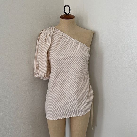 Petersyn Tops - Petersyn One Shoulder Blouse in Almond White Top Size S